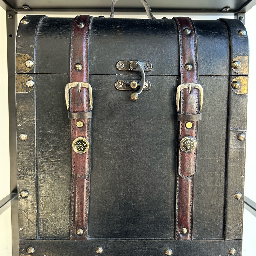 Vintage Black Wooden Treasure Chest or Keepsakes Box